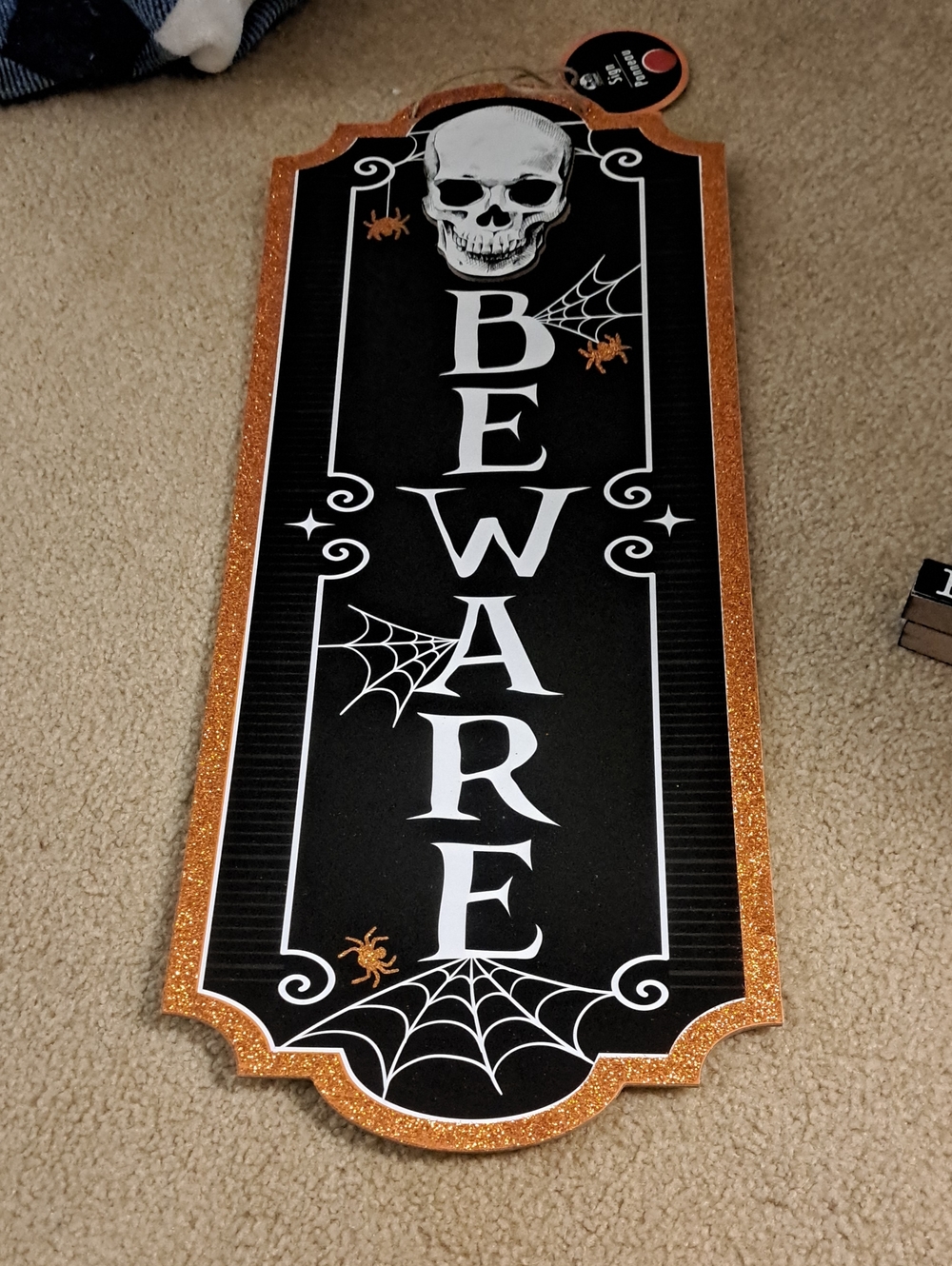 Beware Halloween Wall Sign - Black and Orange Home Accent